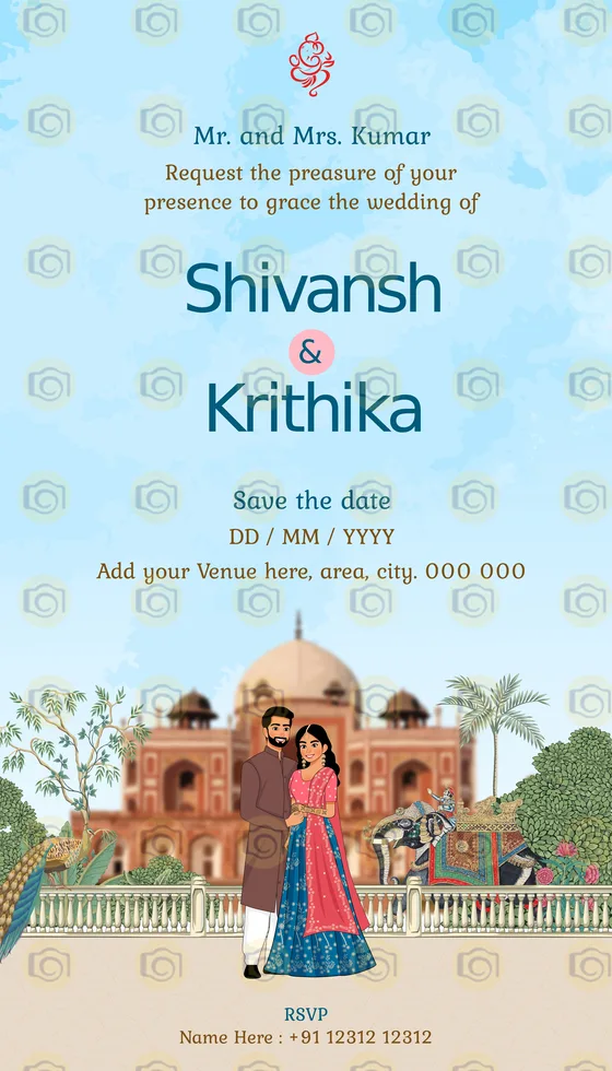 Romantic Motifs Wedding Invitation Card